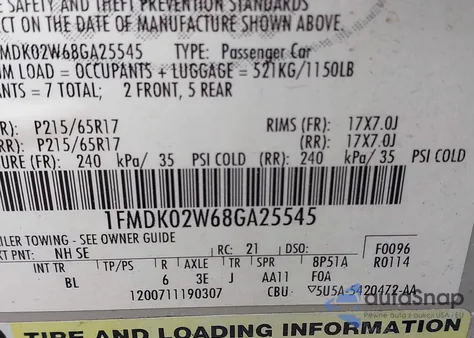 2008 Ford Taurus X Sel from USA, damaged, VIN 1FMDK02W68GA25545